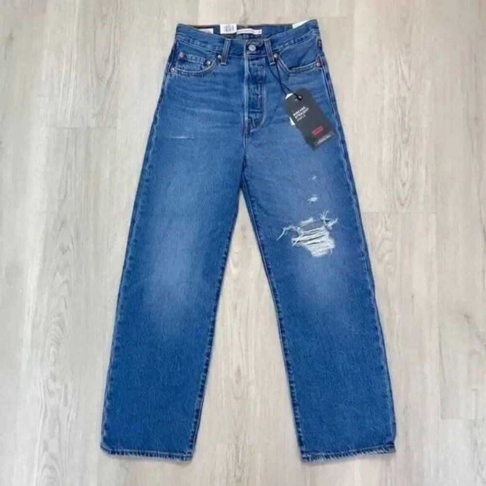 Levis Ribcage Straight Ankle Jeans Womens 26x27 Medium‎ Wash 726930090